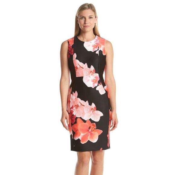 New! CALVIN KLEIN Women's Bold Floral Print Scuba Sheath Dress Size 10 - Picture 1 of 4